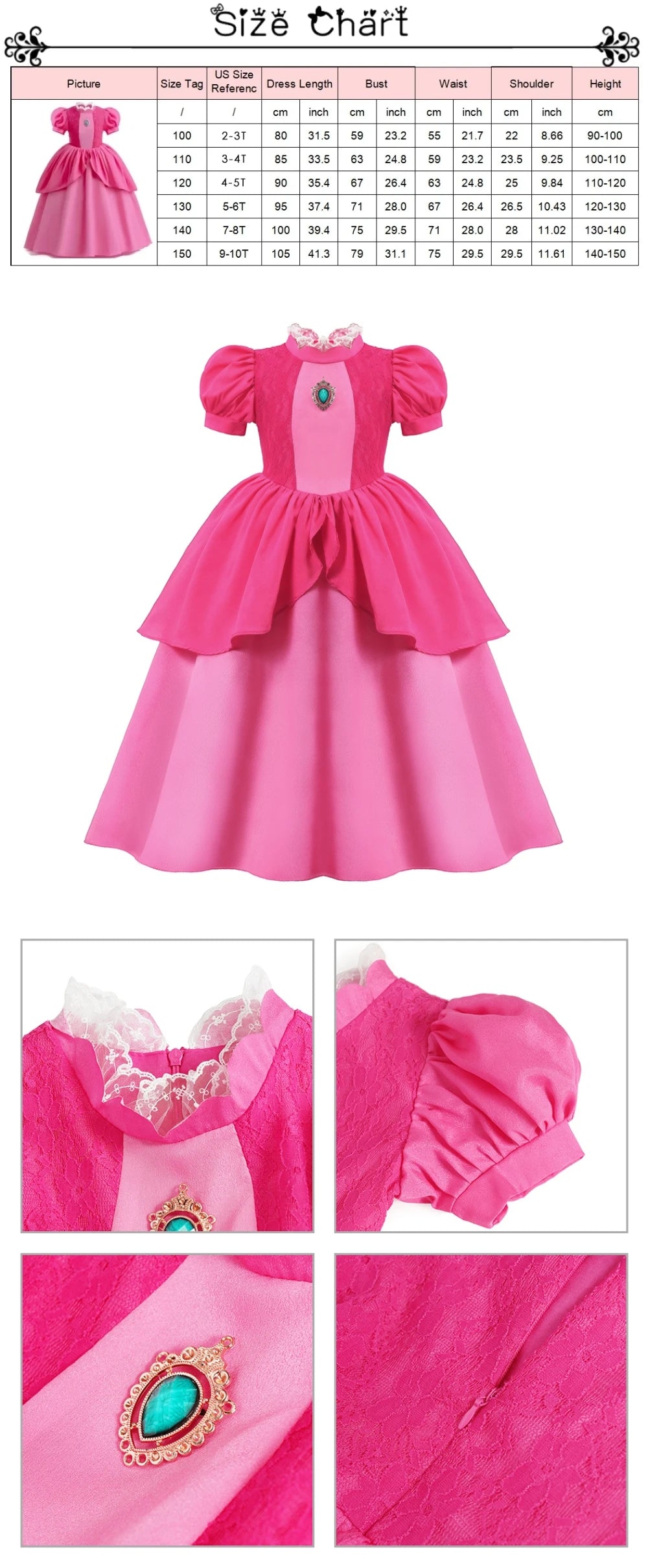 Halloween Birthday Dress Cinderella Snow White Aurora Rapunzel Princess Costume for Girls Kids 2-8Y
