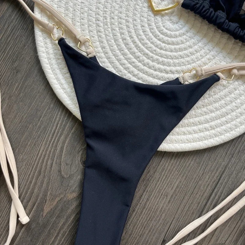Sexy Halter Solid Color Bikini Set Women's Swimsuit Two-piece Triangle Thong Swimwear Bathing Suit Brazilian Biquinis