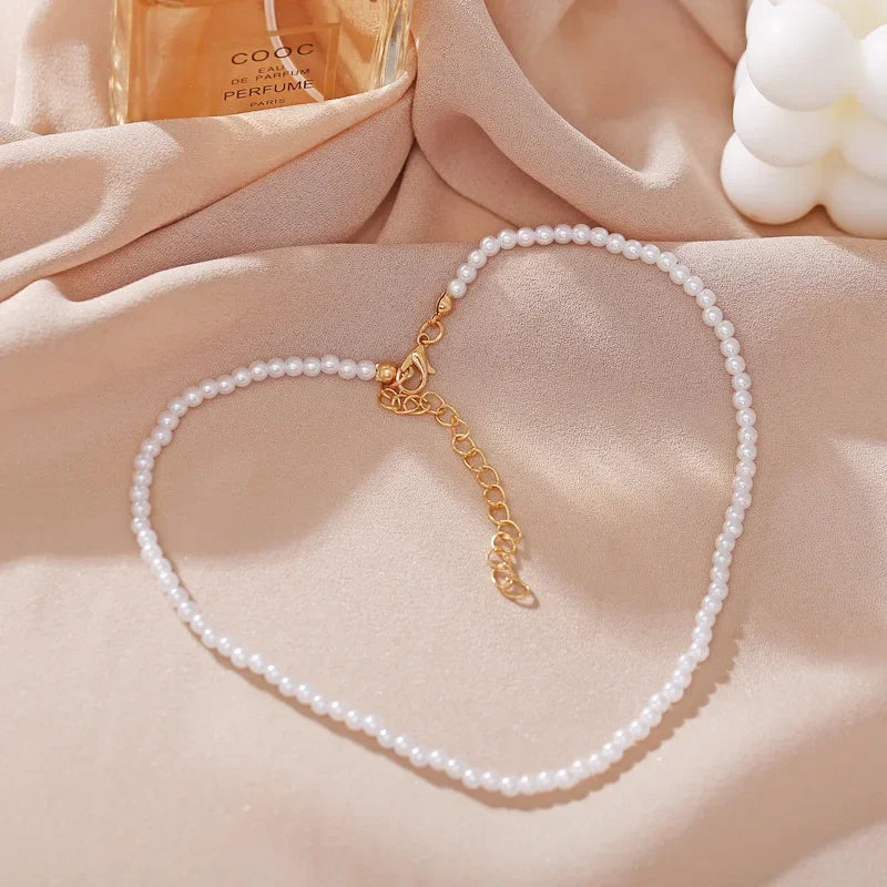4 5 6 8mm White Pearl Chokers Necklace Clavicle Chain For Women Classic Fashion Elegant Wedding Neck Jewelry Love Pendant Gift