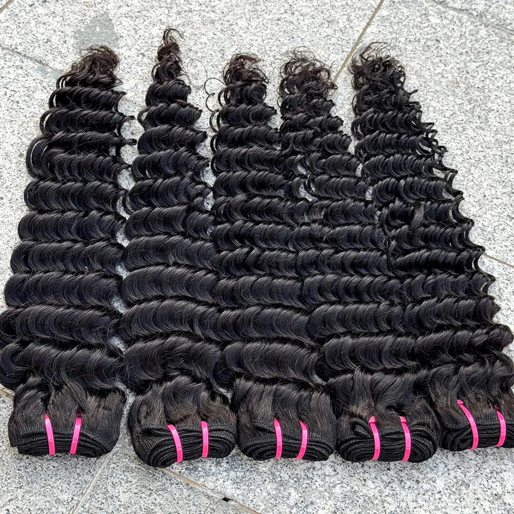 Deep Wave Bundles Natural Color 100% Human Hair Bundles Hair Weave Extension Deep Curly Bundles for Black Women 100g/Bundle