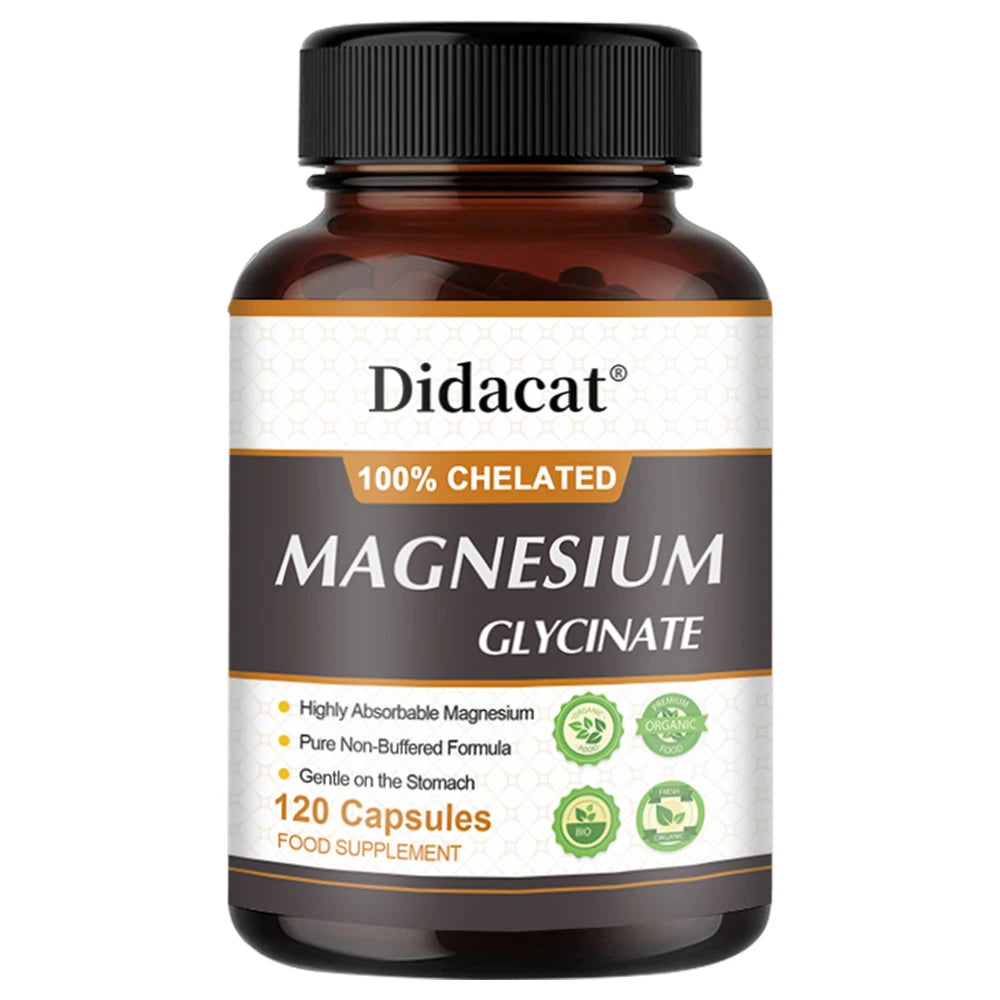 Chelated Magnesium Glycinate 500mg, Supports Muscle, Heart, and Nerve Health, Nutritional Supplement, 120 Capsules