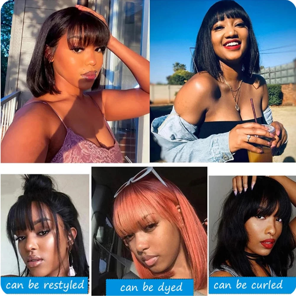 Straight Human Hair Wigs With Bangs Fringe 3X1 Part Lace Bob Wigs Realistic Scalp Brazilian Straight Virgin Bob Wigs With Bangs