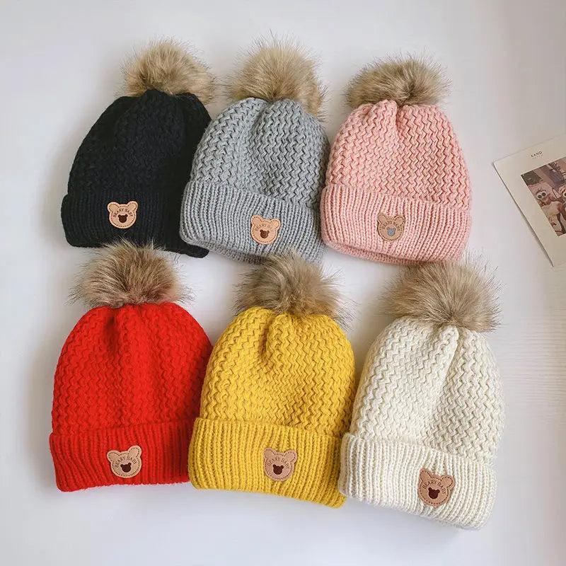 Children's Hat Scarf Set Winter Warm Autumn Winter Plush Boys and Girls' Little Bear Thick Ear Protection Baby Hairline Hat