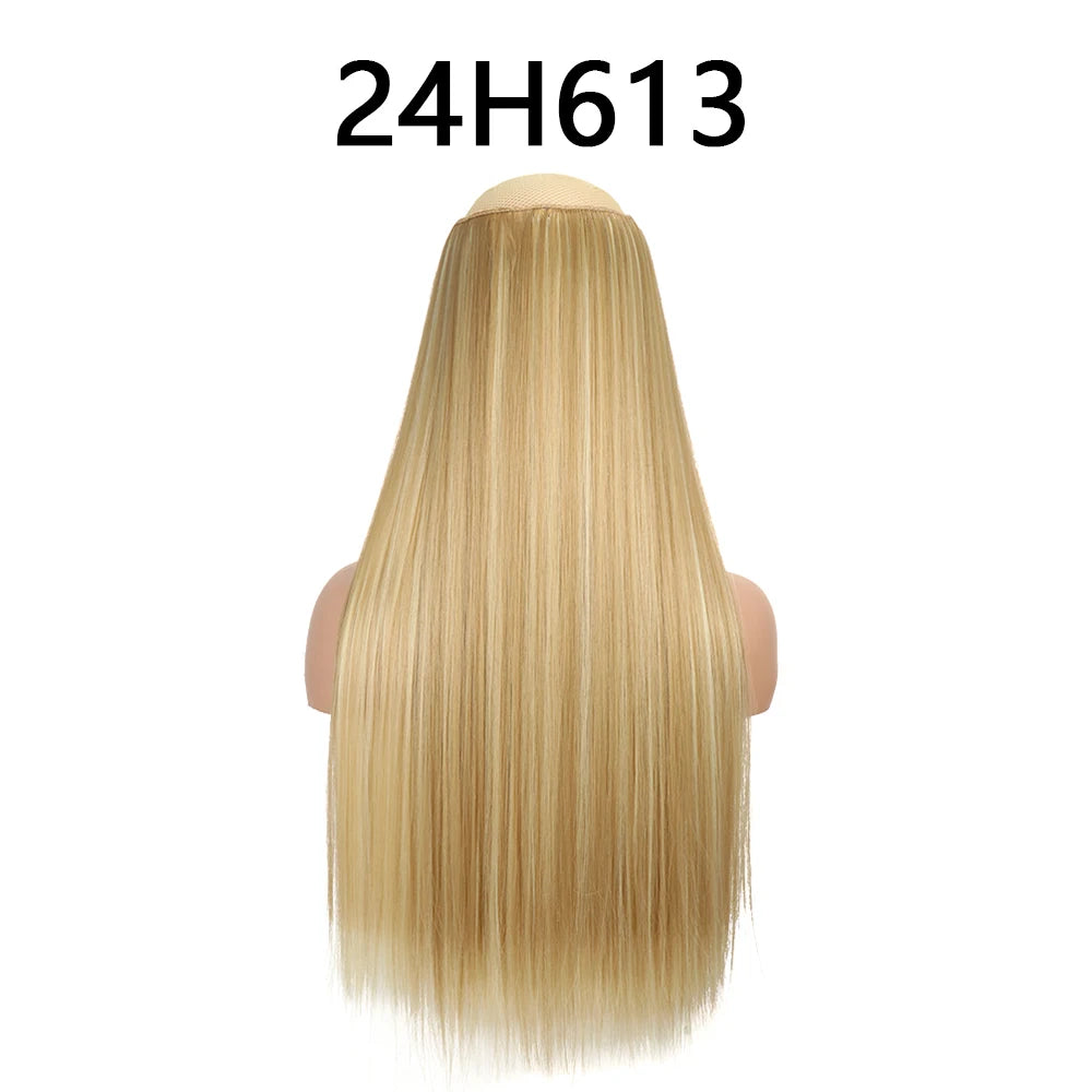Synthetic 24Inch Hair Extensions OnePiece 5 Clips Long Straight Hairstyle Heat Resistant Fake Hairpiece For Women Natural Brow
