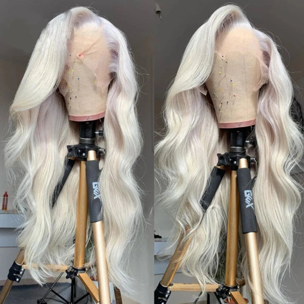 White Wig Body Wavy Lace Front Wig 13x4 HD Heat Fiber Pre Plucked Synthetic And Blend For Women Daily Wear Clearance Cosplay