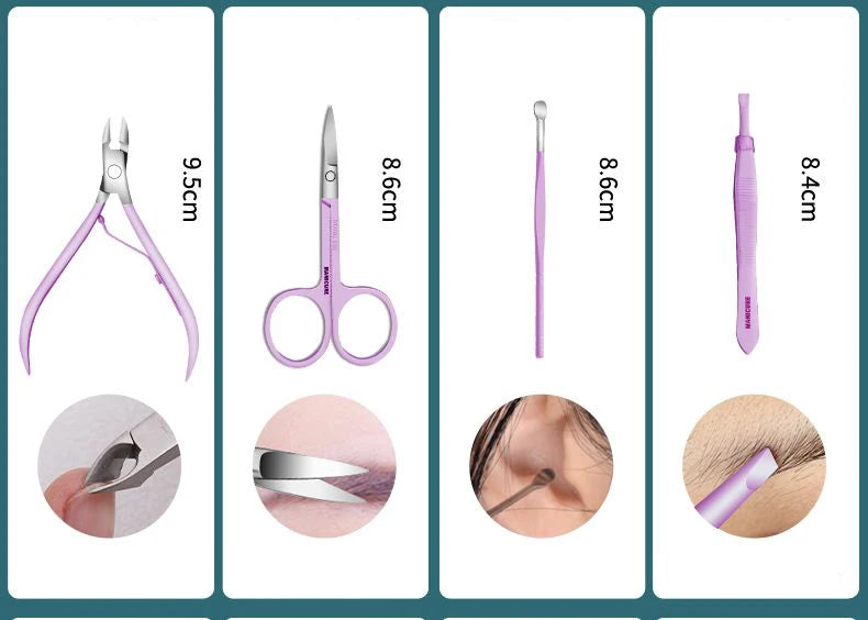 Professional Manicure Set 12/16 Pcs Full Function Kit Stainless Steel Pedicure Sets With Leather Portable Case Idea Gift