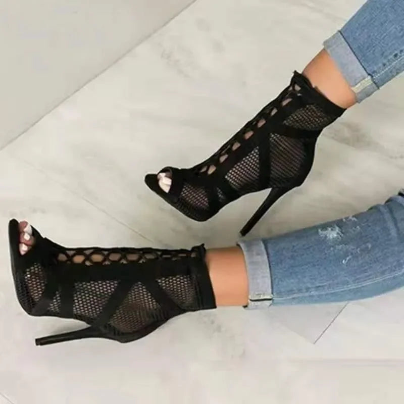 Large Size High Heel Sandals Women Summer New Fish Mouth Crossed Strap Comfortable Versatile Thin Heel Roman Sandals