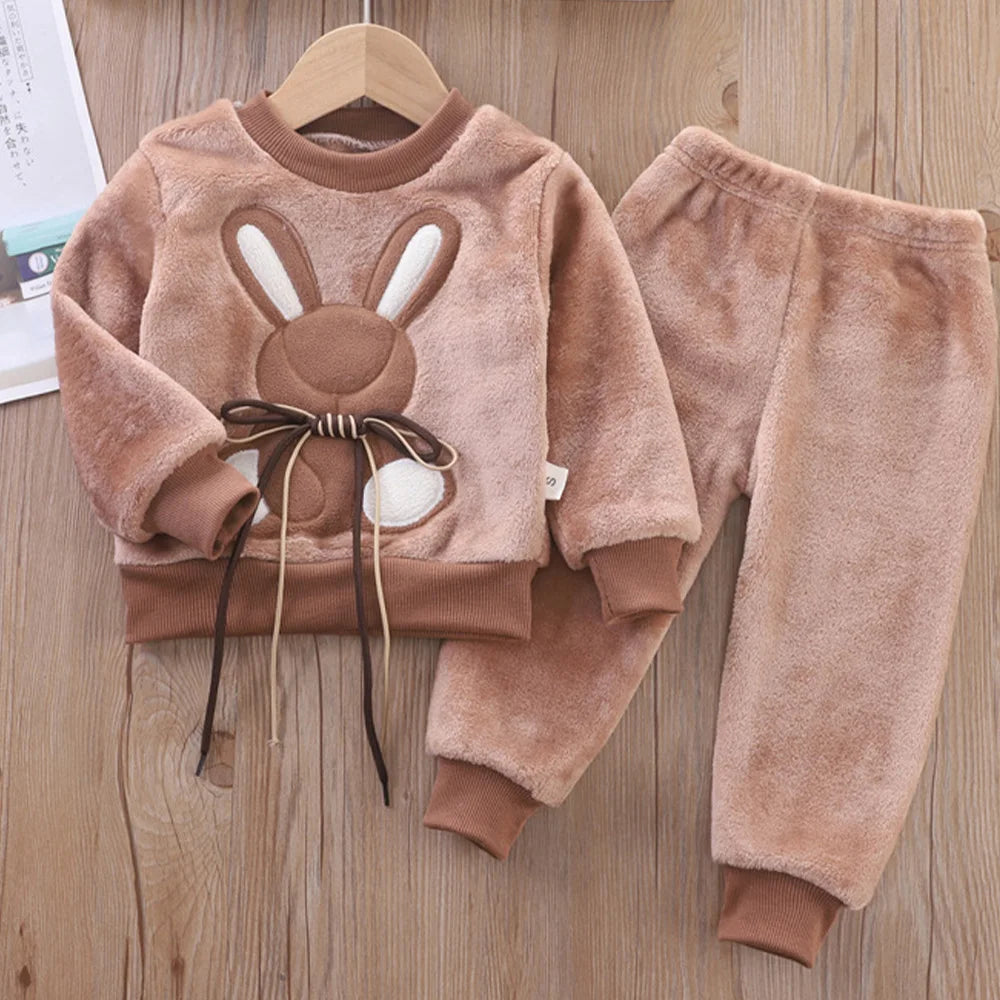 Baby Winter Clothes Set Baby Girls Boys Autumn Fashion Flannel Fleece 2pcs Clothes  Kids Cartoon Bear Sleepwear Children Pajamas