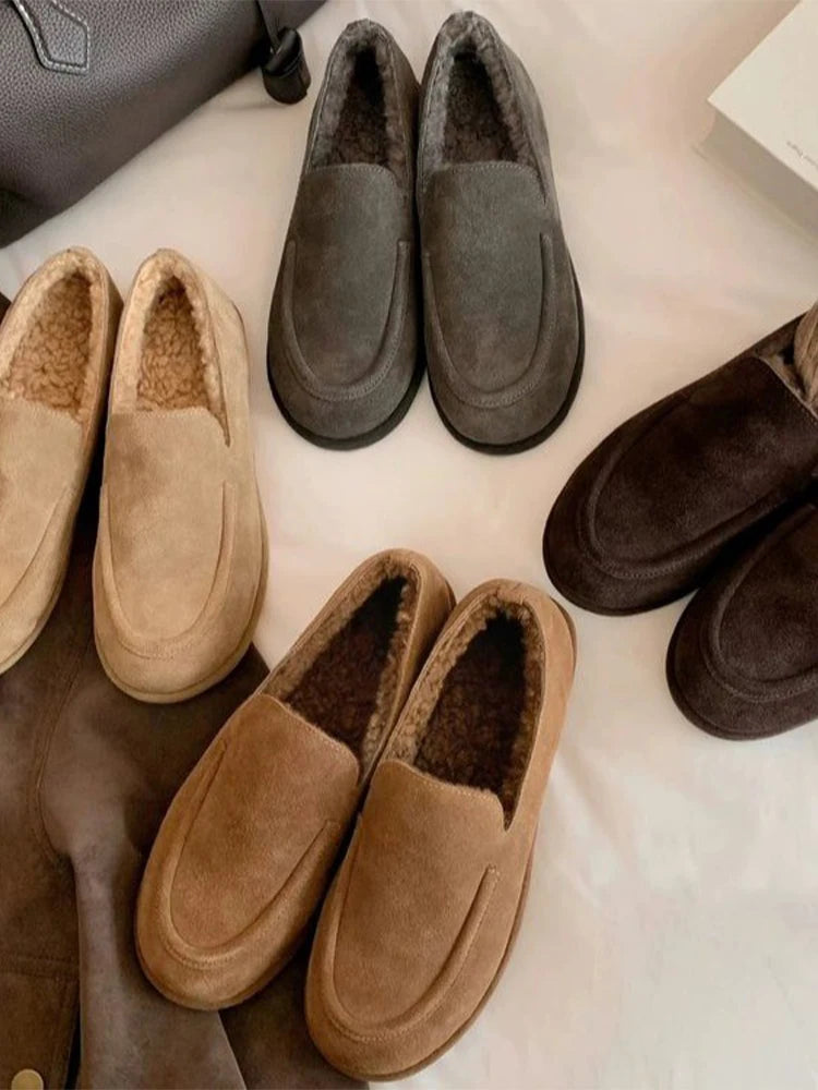 Loafers Shoes for Women Fashion Dress Flats Sport Shoes Suede Casual Warm Winter Boots 2025 New Cozy Walking Femme Snow Botas