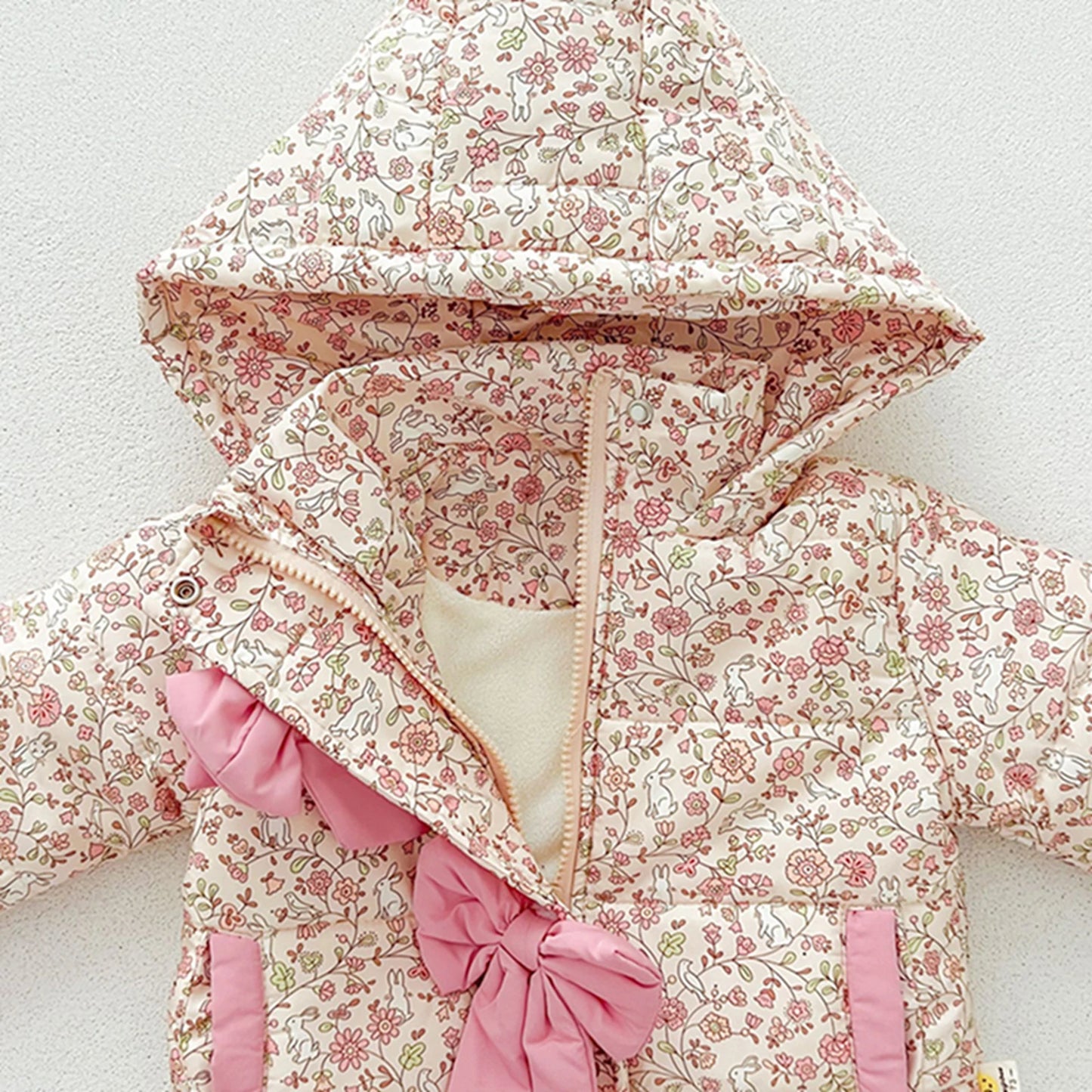 Winter Warm Toddler Girls Puff Coat Outwears Princess Floral Print Long Sleeve Zipper Closure Hood Down Jacket Kids Snow Wear