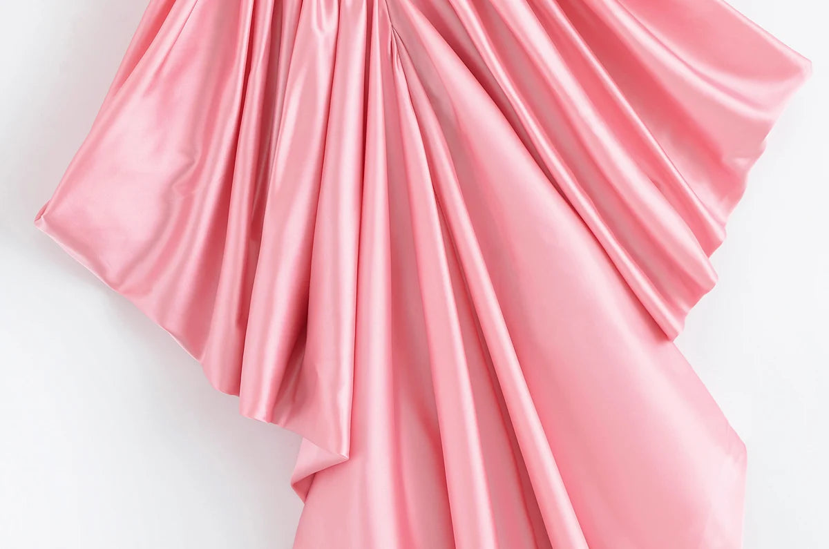KONDALA Elegant Pleated Satin Dress Women Side Fold Pleated Suspender Long Dress 2025 Summer High Street Dating Lady Dress