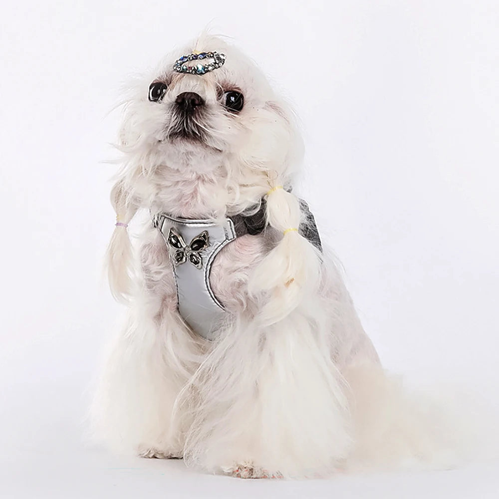 Luxury Dog Harness and Leash Set for Small Dogs, Elegant Mesh Vest Harness with Bow Tie, Perfect for Maltese Chihuahua Puppyl