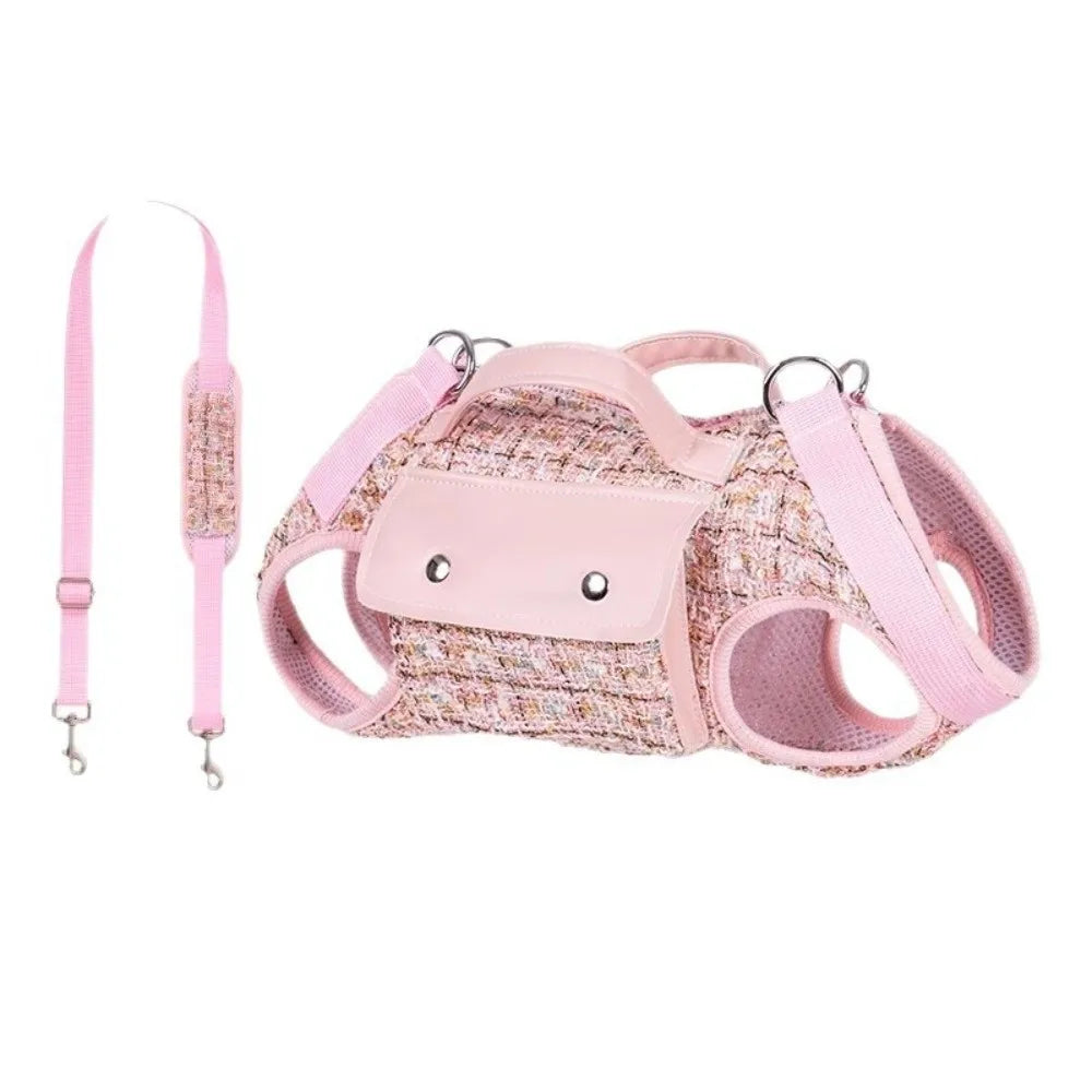 Stylish Dog Horizontal Backpack with Leash Handle Elegant Pet Traction Backpack Breathable Edge-wrapped Cat Carrier Bag