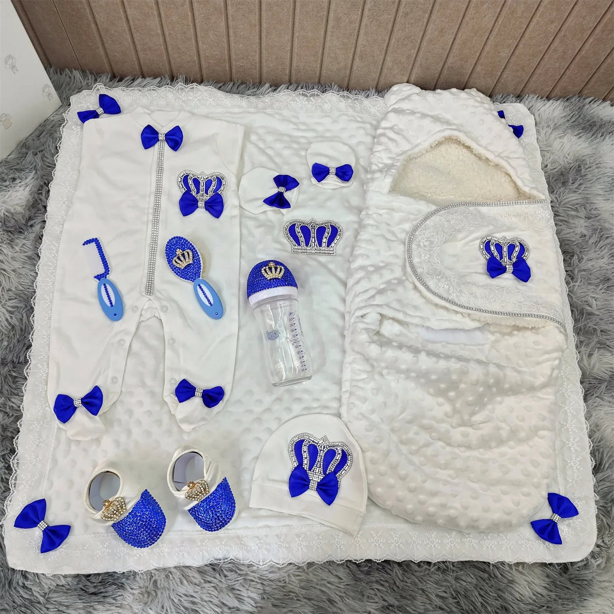 Ins Handmade Baby Swaddle Set Newbaby Gift Onesie Climbing Clothes High-end Gift Box Set Custom Newborn Baptism Clothes