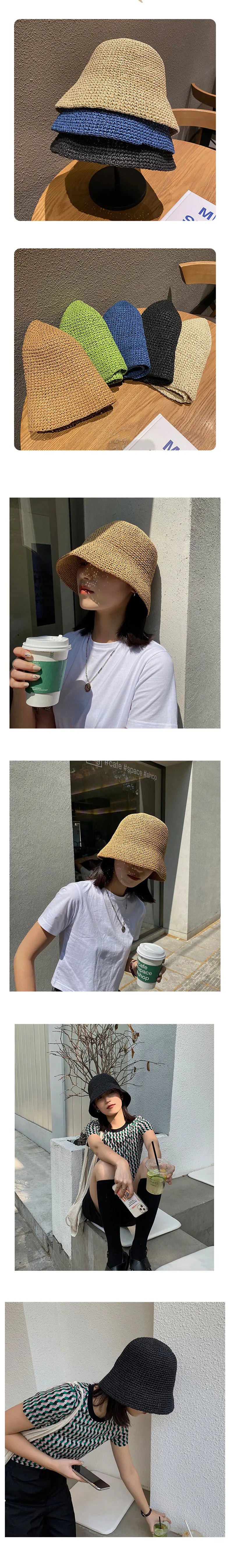 Beach Korean Straw Hat Summer Women Visor Bucket Hat Fisherman Hat Hand weaving Panama Girl Fishing Chapeau Sun Hats tool