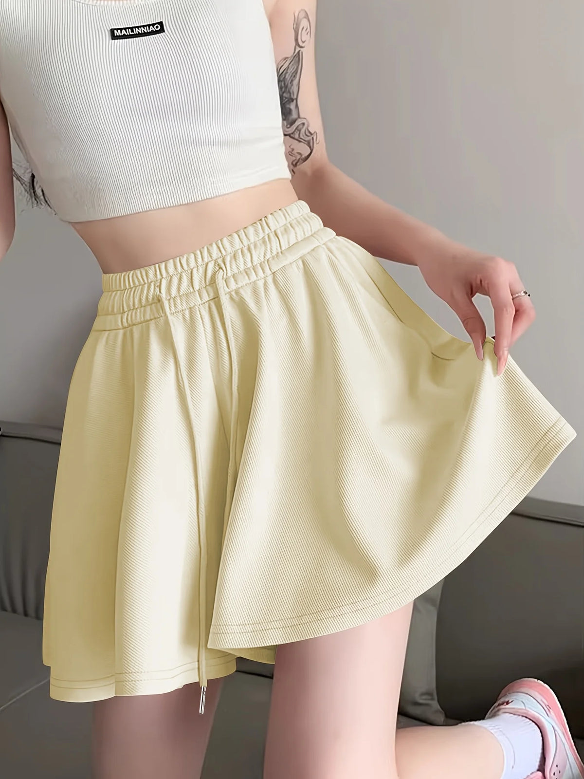 Women's Cute Sports Shorts Elastic Waist Summer Loose Casual Skirt Pants A-Line High Waist Wide Leg Athletic Clothing