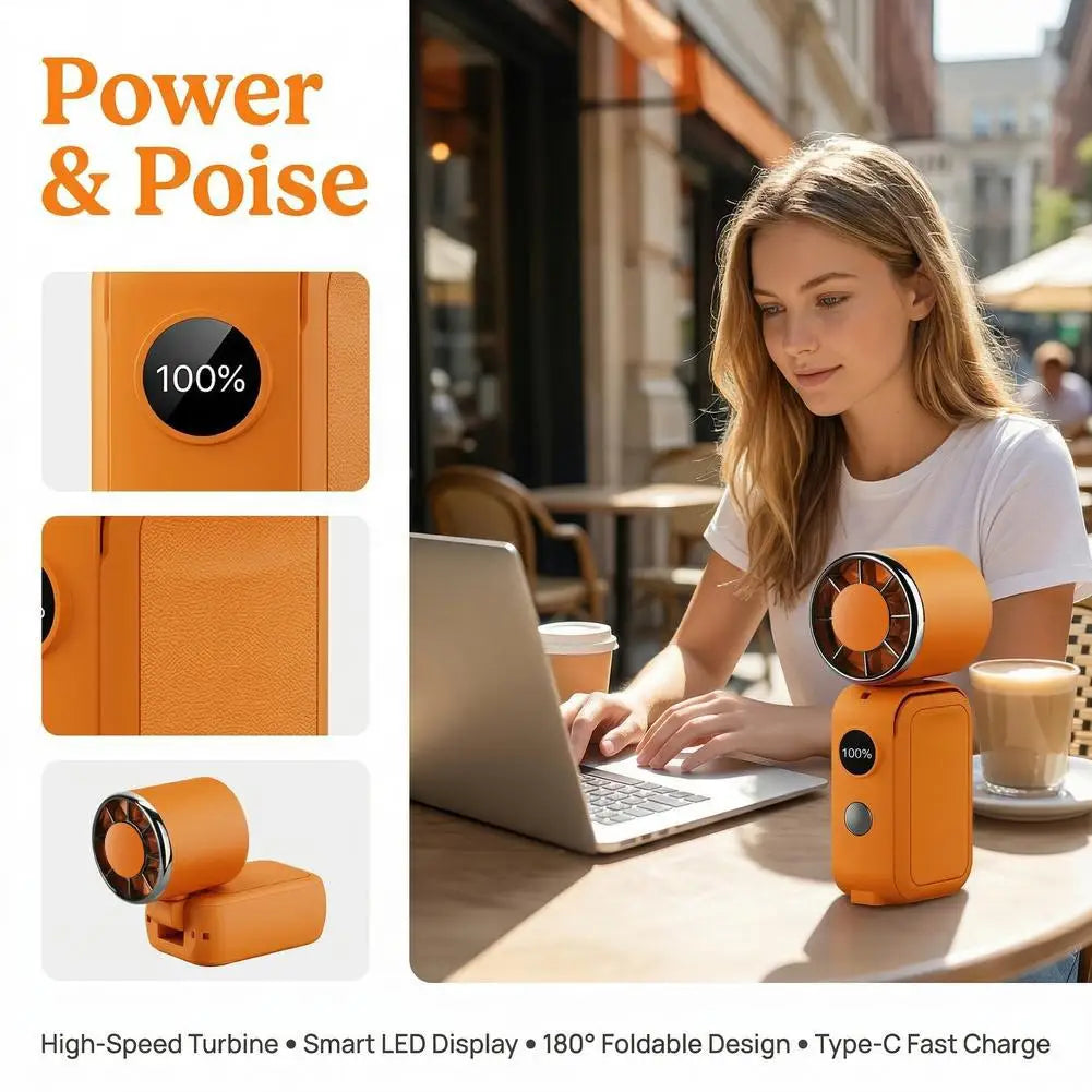 Portable Handheld Mini Fan Foldable Cooling Fans 5 Speed USB Rechargeable Fan with Phone Stand And Digital Display Screen