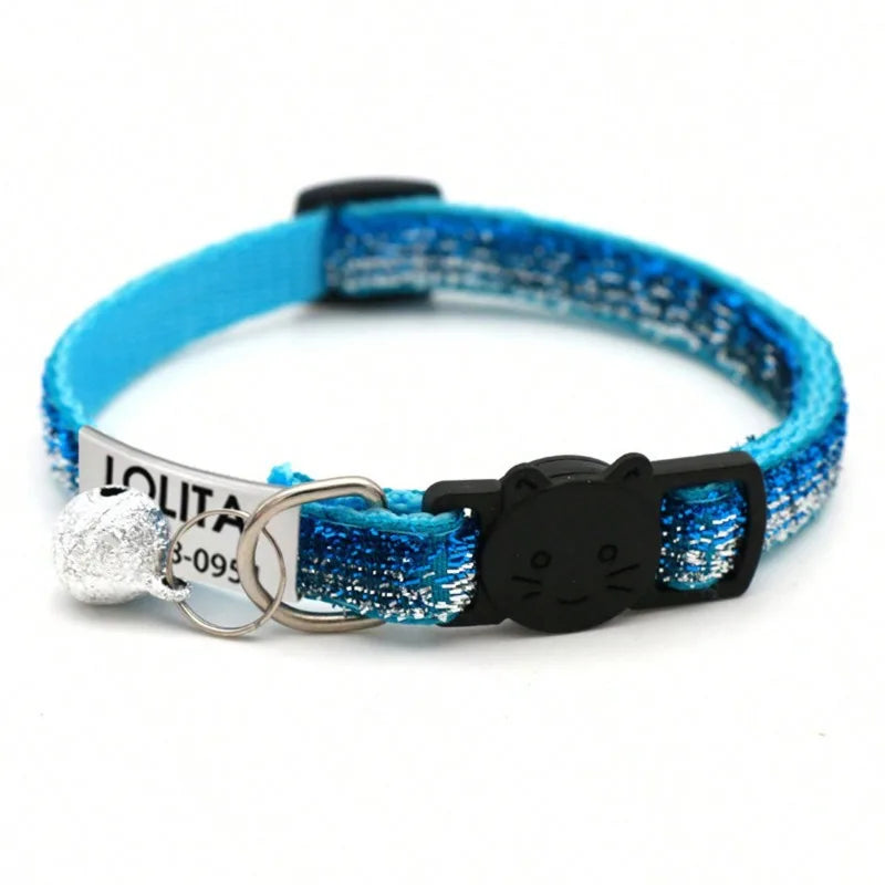 Customized Glitter Cat Collar with ID Tag Safe Breakaway Cats Collars Quick Release Cute Necklace Free Engrave For Cats Kitten