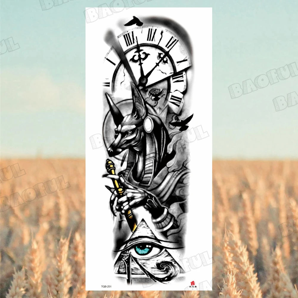 BAOFUL Full Arm Sleeve Temporary Tattoos For Women Men Realistic Wolf Lion Warrior Maori Fake Tattoo Stickers Thigh Leg Tatoos