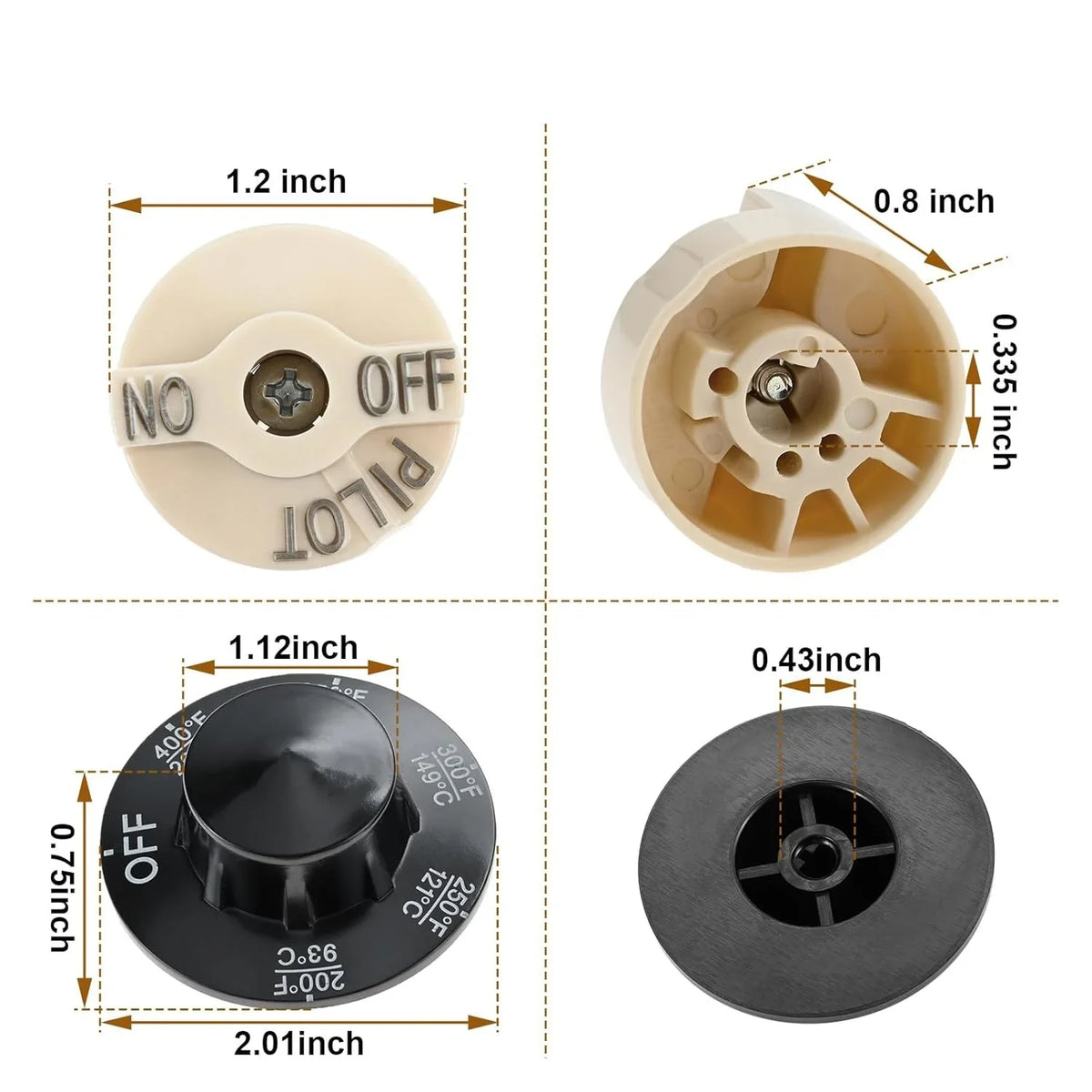 2sets Control Valve Pilot Dial Knobs with 200-400°F Thermostat Knob w/screw P6071267 1751-012 Fryers for Robertshaw 700 series