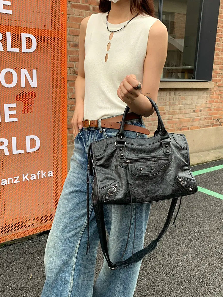 Luxury Designer City Motorcycle Shoulder Tote Bag for Women Large Capacity Autumn Winter Handbag Crossbody Stylish Women's Bag