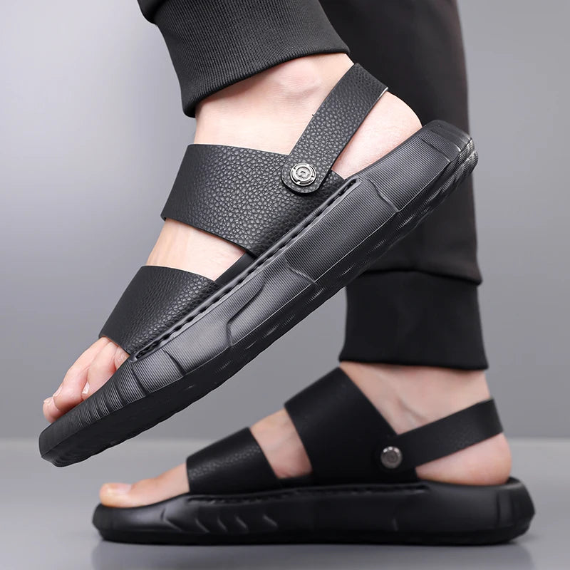 Man Retro Outdoor Comfort Thick Soled Leather Sandals Men's Summer New Men Sandals Luxury Quality  Beach Anti Slip Men Slippers