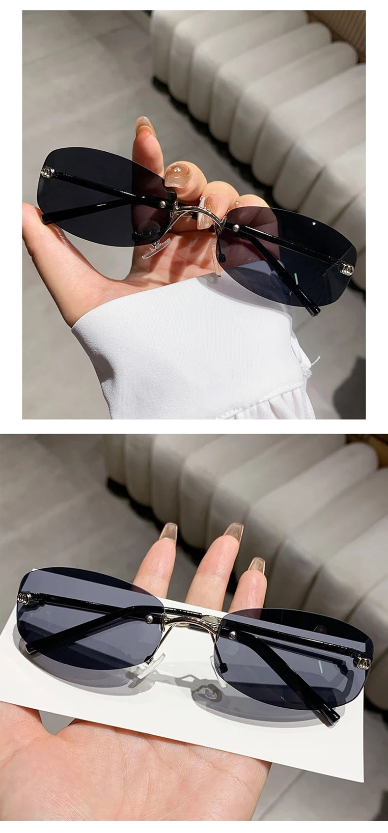 Metal Square Rimless Sunglasses Woman Retro Brand Small Rectangle y2k Sun Glasses Male Vintage Travel Fashion Eyewear