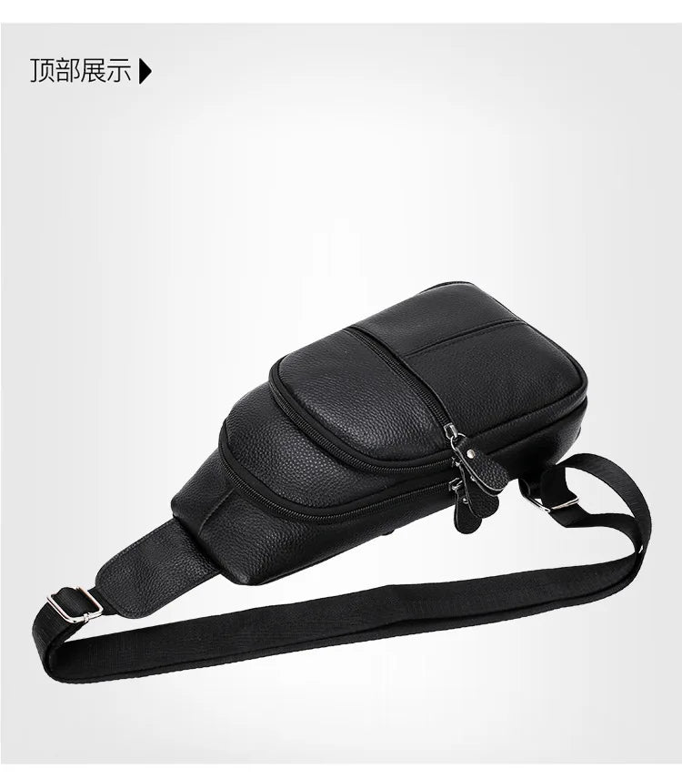New Leather Chest Cover Layer Cowhide Business Men's Crossbody Bag with High-end Feel and Simple Chest Bag