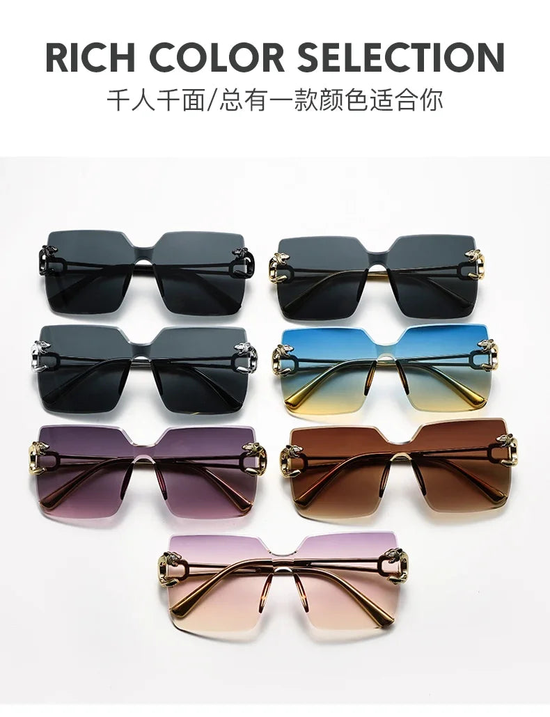Retro Square Sunglasses Women Men Rimless Trend Luxury Shades Travel Glasses Lady Man UV400
