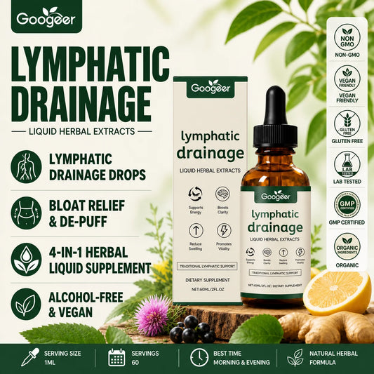 Googeer Lymphatic Drainage Drops for Bloat Relief & De-Puff, Lymph Node Detox Cleanse, Fluid Retention, Alcohol-Free 60 Servings
