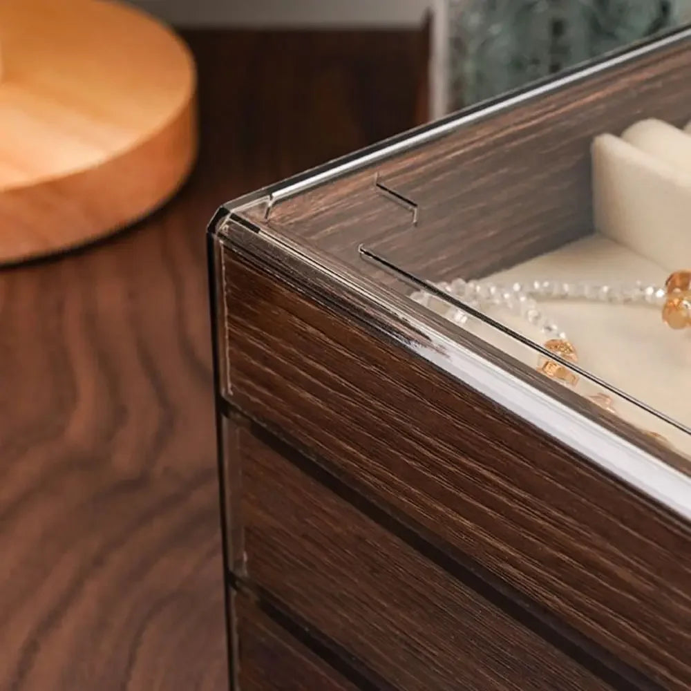 Multi-layer Wooden Jewelry Box Transparent Window Rings Necklace Jewelry Storage Case Organizer Bracelet Earrings