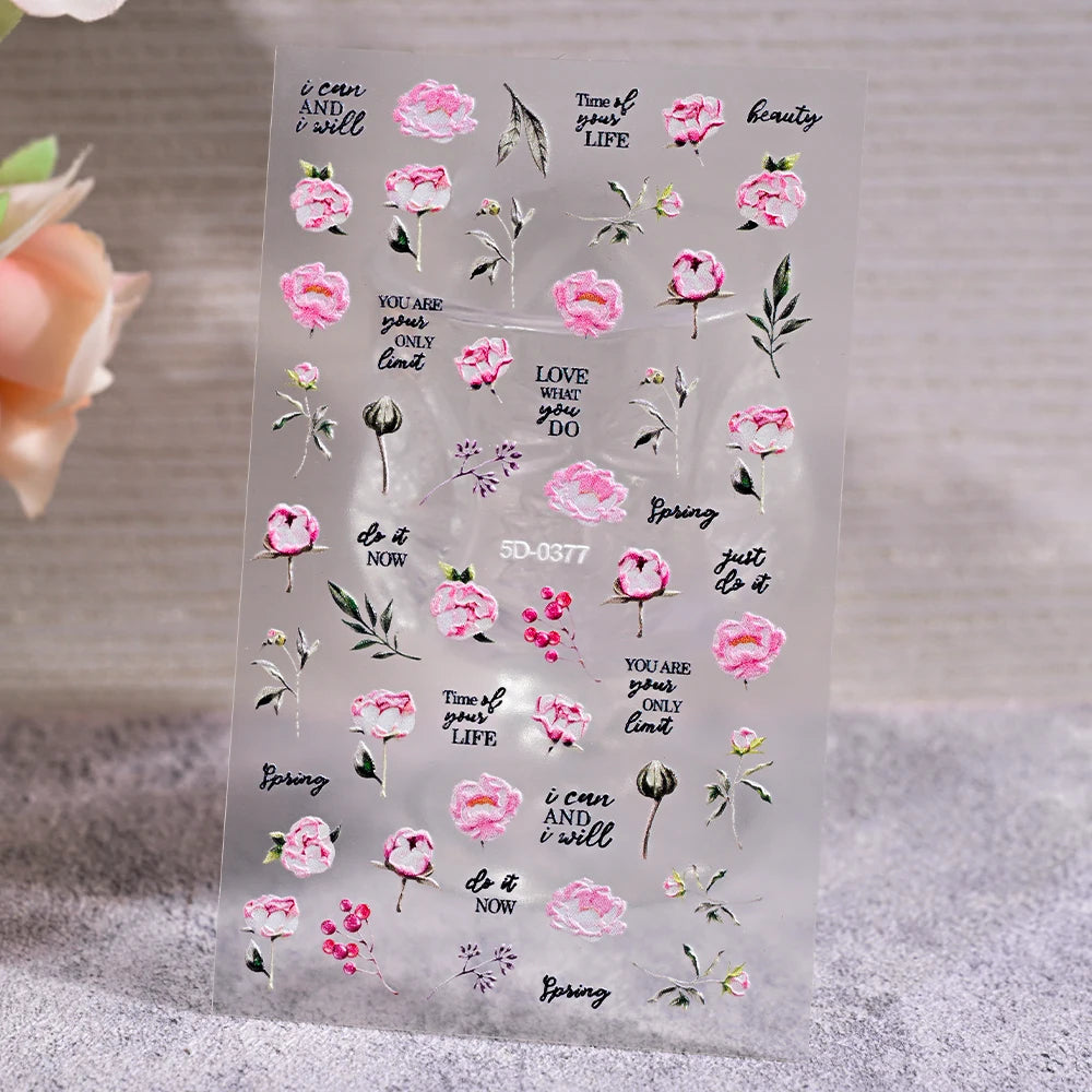 1Pc 3D Lavendar Flowers Stickers for Nails Spring Sakura Floral Leaves Self-Adhesive Sliders Decals Art Manicure for Decoration
