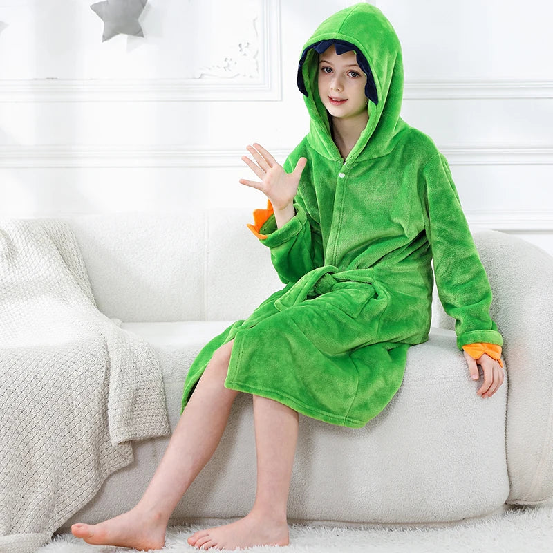 Halloween Dinosaur Bathrobes for Children 3 5 7 9 11 13 Years Kids Animal Flannel Homewear Boy Hooded Sleepwear Girls Nightgown