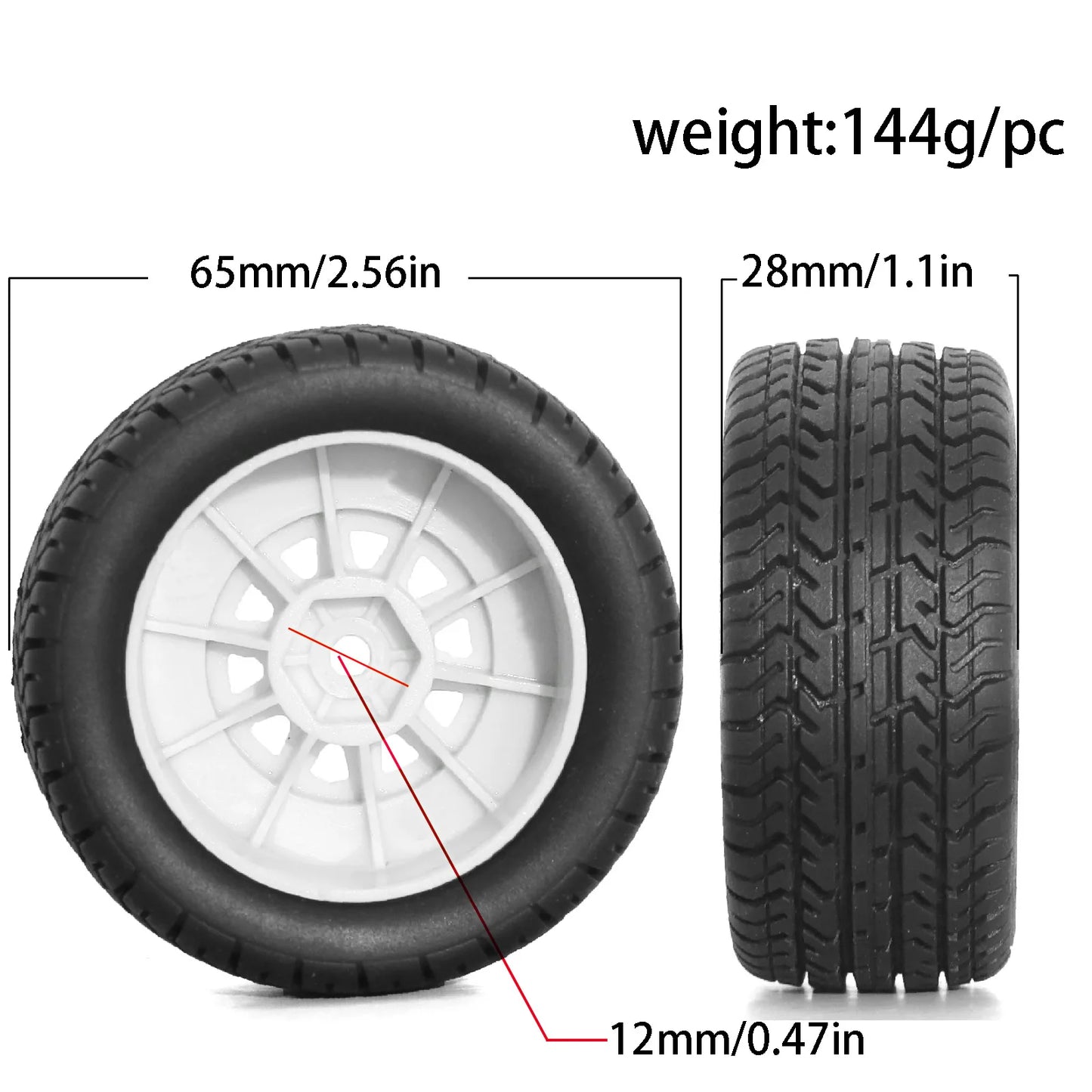 4Pcs 65mm Wheel & Tires Set with 12mm Hex for Arrma 1/14 Mojave Grom Short Course Truck Upgrade Parts