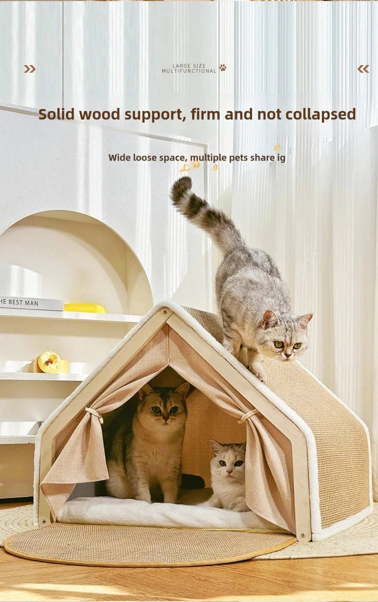 Cat nest Winter warm cat villa Cat house shell semi-enclosed sleeping bag cat scratching board does not drop scraps sisal cat te