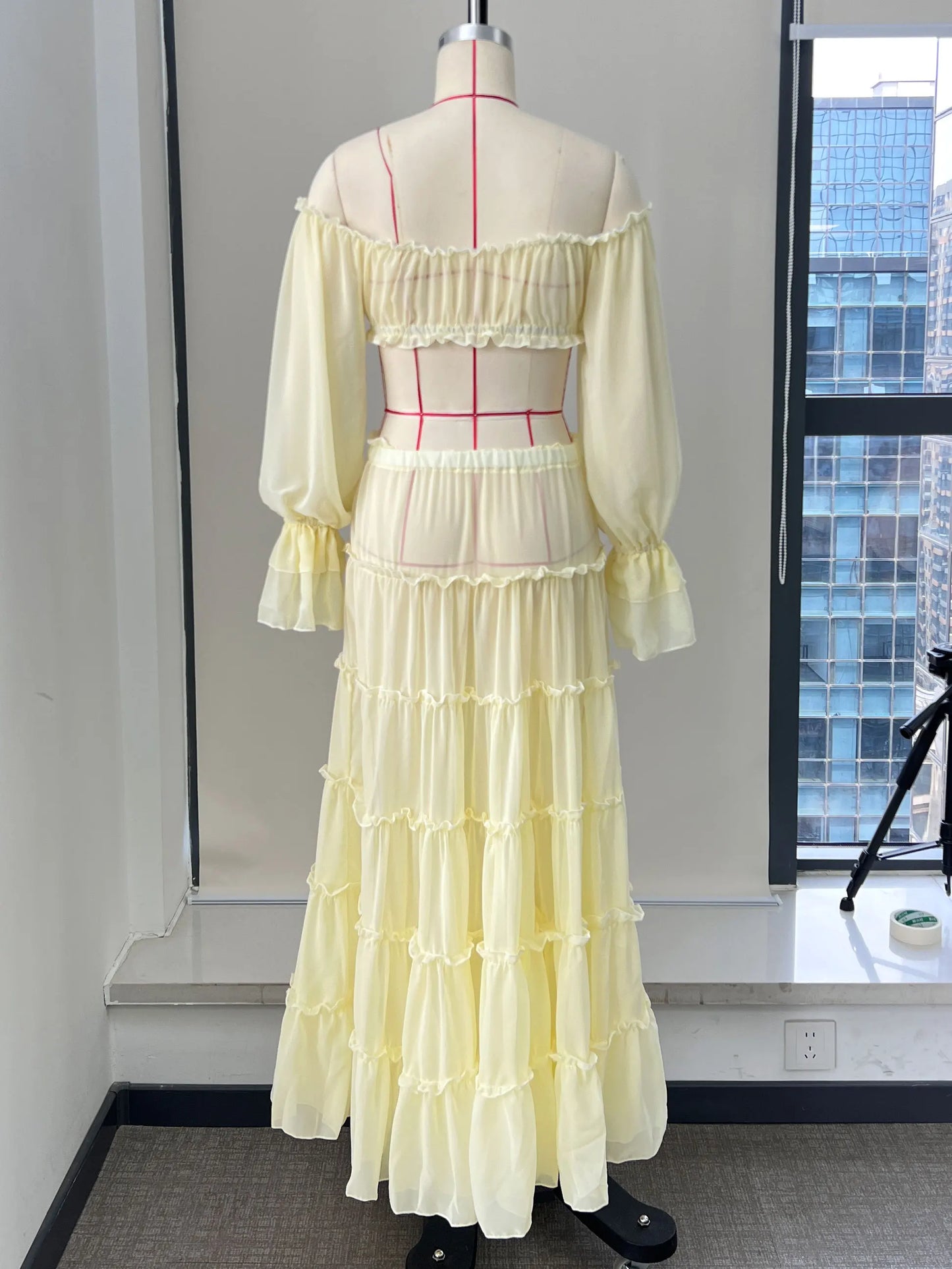Ruffle Dress Bandage Two Piece Dress Long Sleeve Dresses Cover Up Women A Line Dress Summer Party Evening Female