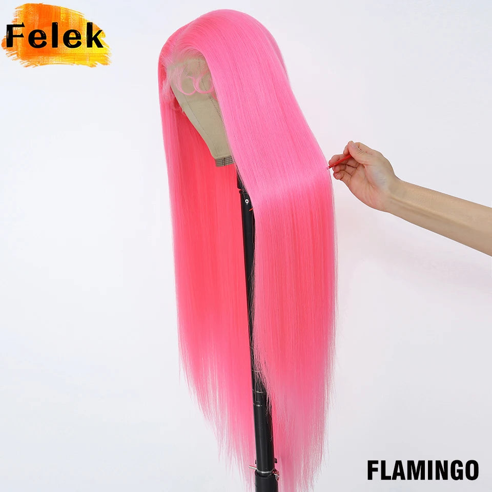 Highlight 13x6 Synthetic Lace Frontal Wigs For Women 40 Inch Long Silky Straight Lace Front Wigs High Quality American Afro Wigs