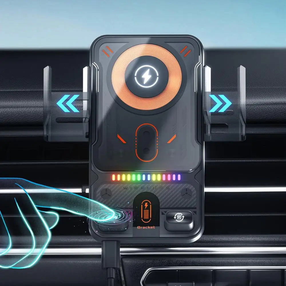 General Car Air Vent Electric Rotating Opening Closing Phone Holder 15W Wireless Charger Dualed Coil Smart Phones Fast Charging