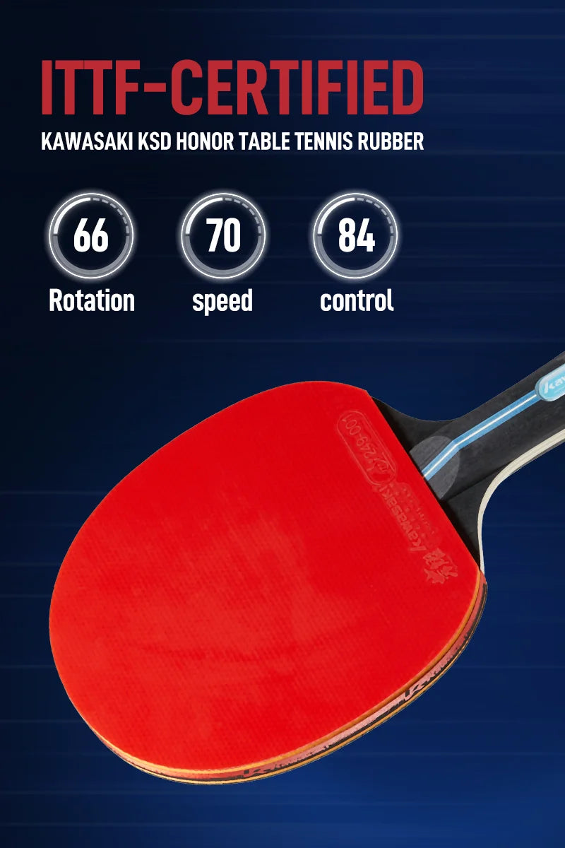 Kawasaki Table Tennis Set 2 Rackets 3 Balls with Case, ITTF Certified 7-Ply Blade for Beginners Training Ping Pong Paddle