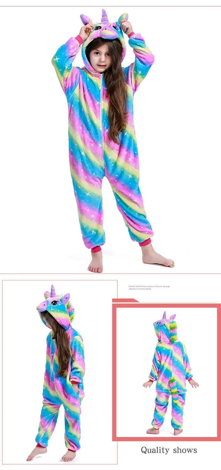 New Winter Unicorn Pajamas For Children Kigurumi Animal Pyjamas Kids Panda Onesie Boys Girls Sleepwear Dinosaur Jumpsuit