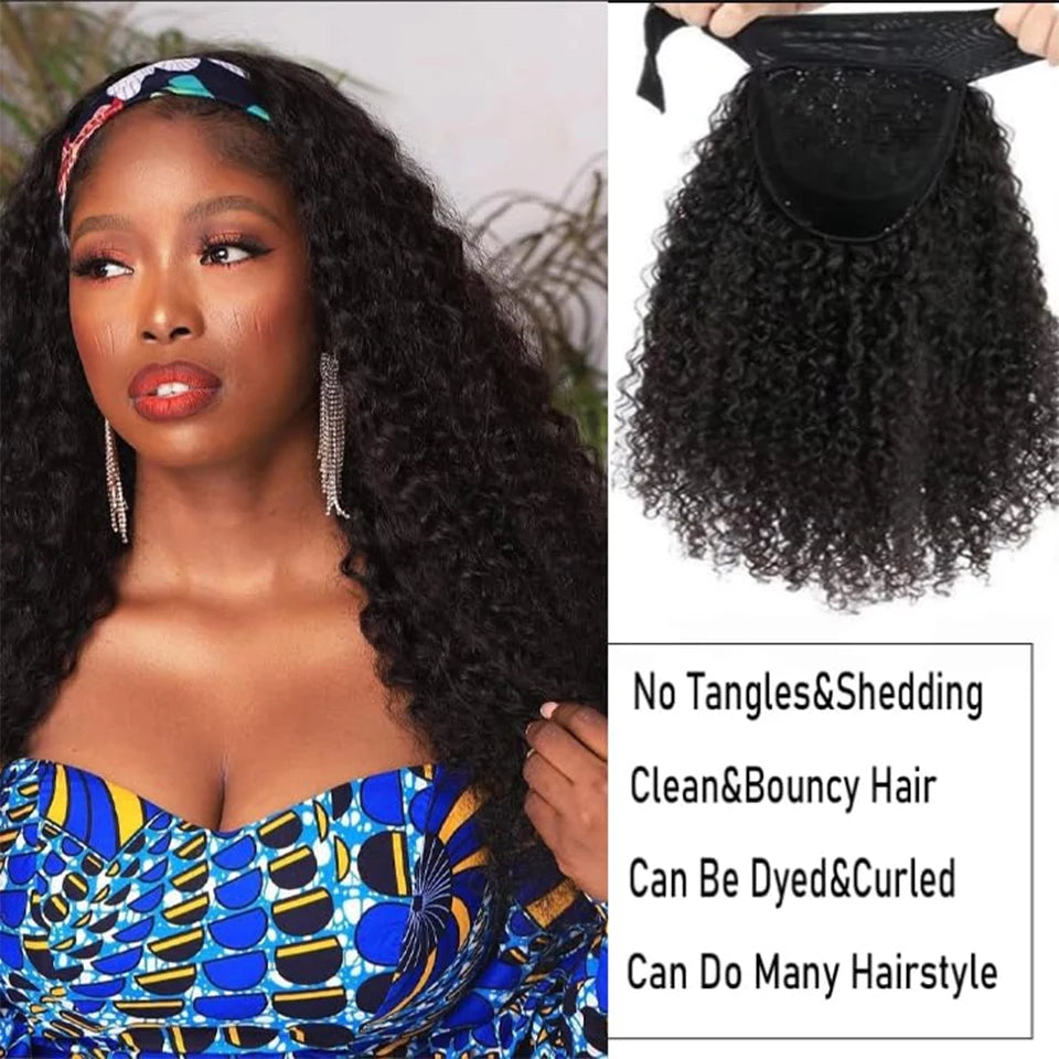 Headband Wig Human Hair Deep Wave Wigs for Black Women Glueless None Lace Front Curly Wig Brazilian Virgin Hair Wear and Go Wigs