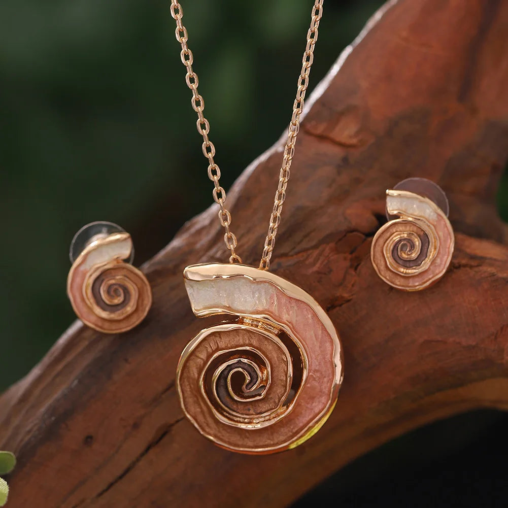 MeiceM Jewelry Set Bohemian Zinc Alloy Geometric Spiral Necklace And Earrings Set Elegant Temperament Jewelry Set For Women