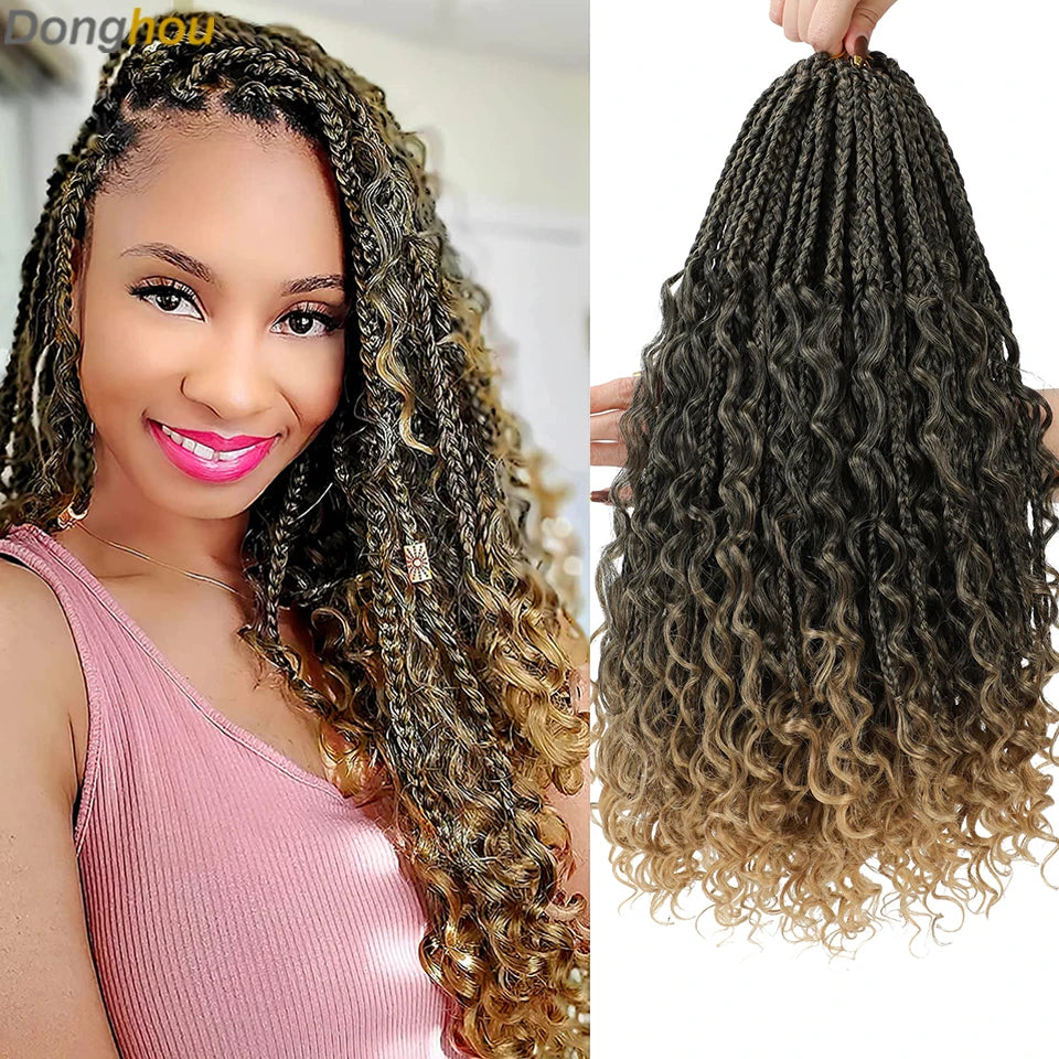 14 18 24 Inch Boho Box Braids Crochet Braids Curly Ends 1B 30 27 #4 Bug 8 Colors Ombre Goddess Bohemian Box Braids Crochet Hair