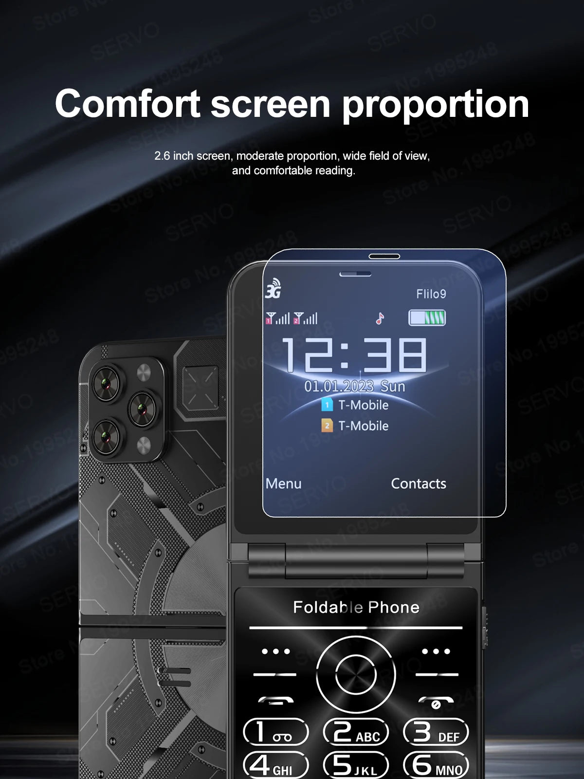 SERVO Flilo9 Foldable Mobile Phone 3G WCDMA Call Recording Speed Dial FM Radio Blacklist Torch Flip Cellphones Dual SIM Standby