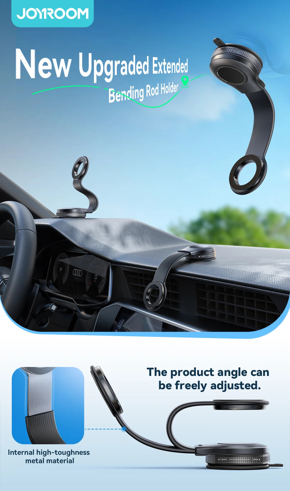oyroom Car Magnetic Phone Mount Holder Flexible Memory Alloy Suction Cup Mobile Phone Stand Suitable for Instrument Panel ZS518