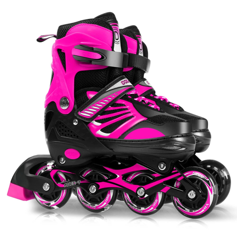 Tomshoo Adjustable Kids Roller Skates w Single Flash Light Wheels, Outdoor Inline Skates for Children Boys Girls Practice Sport