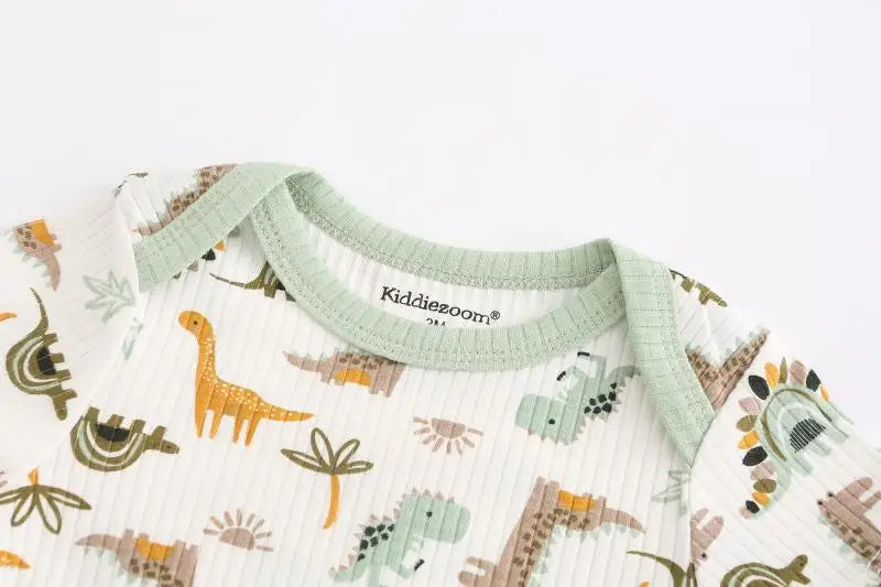 Newborn Ribbed Bodysuits Set 6PCS Cotton Baby Girl Clothes Animal Print Baby Boy clothes Solid Color Short Sleeve