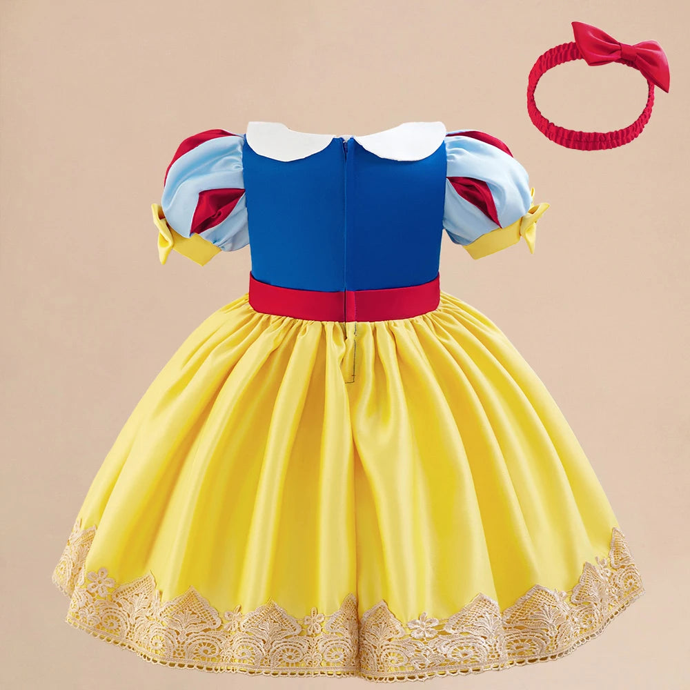 Snow White Princess Gown Girls Cosplay Party Dress Baby Girl Yellow 2pcs Summer Dresses Kids 1st Birthday Gifts Formal Costume