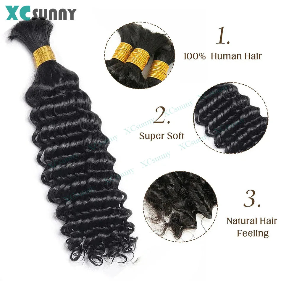 Bulk Human Hair Deep Wave For Braiding Deep Curly No Weft Double Drawn Bulk Human Hair For Boho Braids Color 30 99j Available