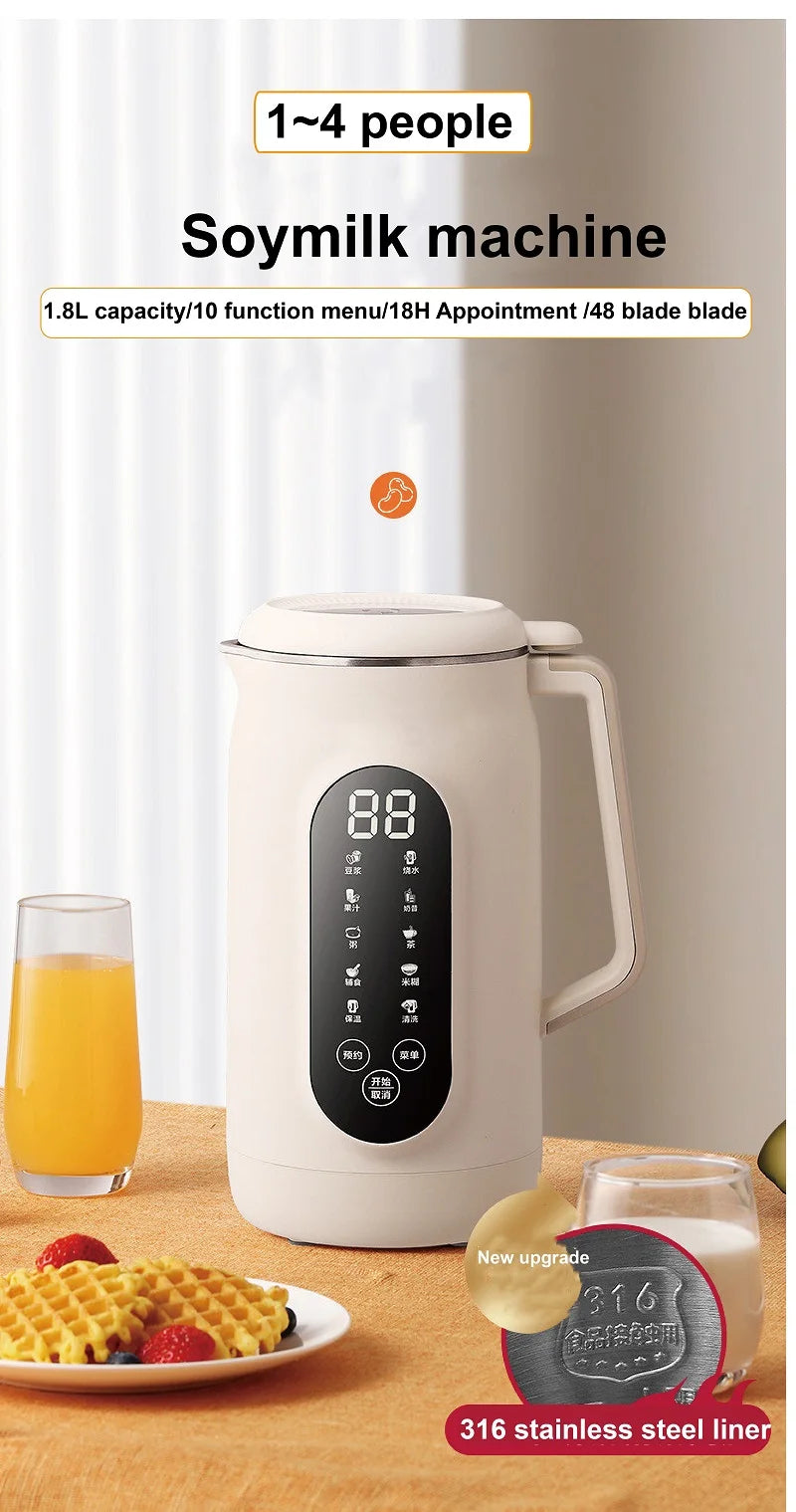 1.8L Soy Milk Machine 18h Appointment Filter-free Wall Breaking Machine Mixer Home Electric Juicer Multifunctional Food Process